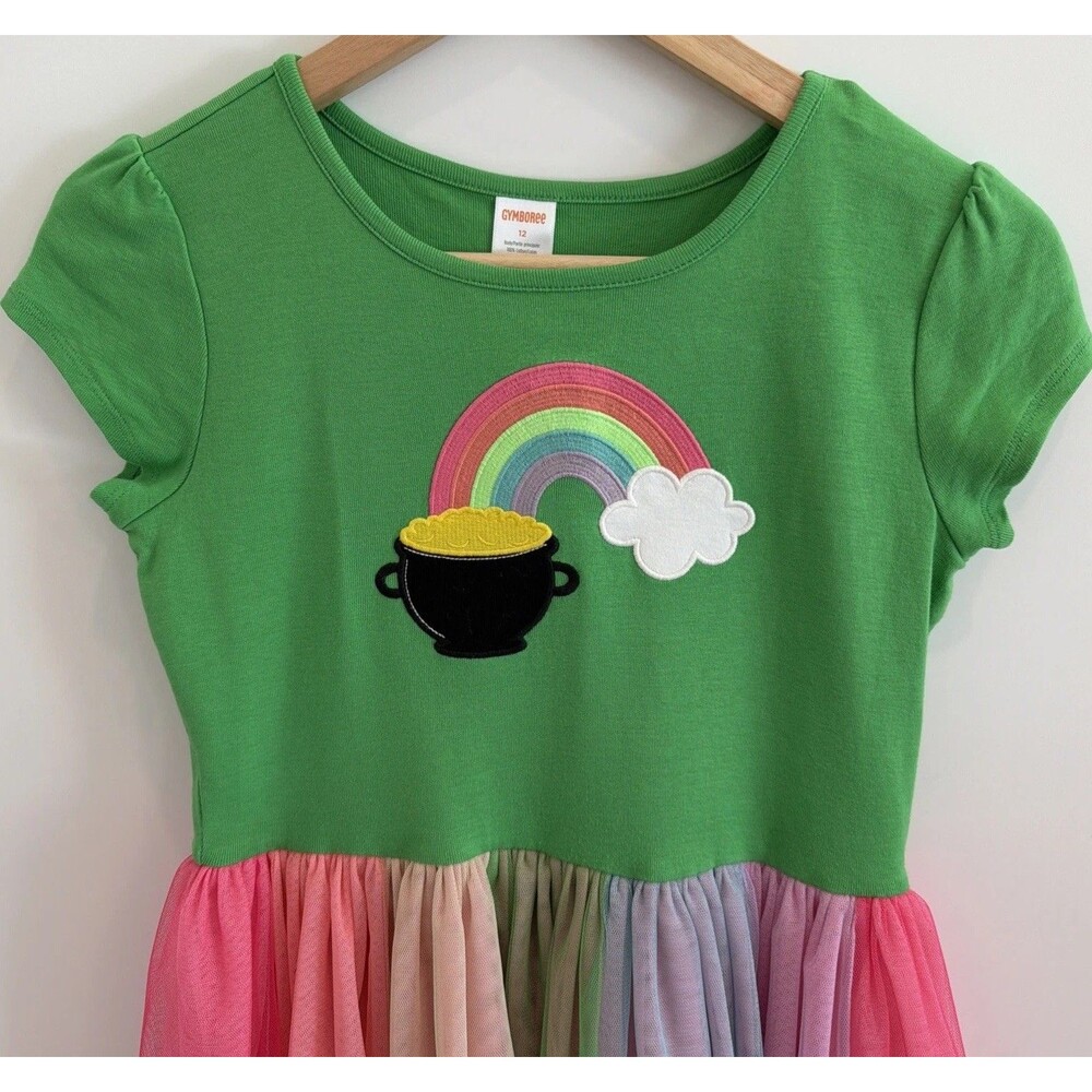 Gymboree Girls 12 Dress Green Saint St Patricks Day Rainbow Pot Gold Leprechaun